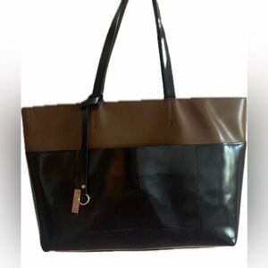 Sophisticated Black and Brown Patent Leather Tote Made In Italy